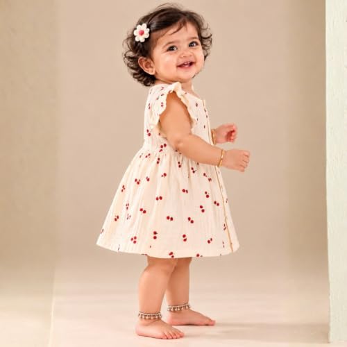 Image of Lilimi Toddler Baby Girl Cotton Muslin Dress, Breathable Flutter Sleeve Button-Front Cute Frocks