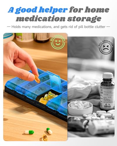 Image of Extra Large Pill Organizer 2 Times a Day, Weekly XL AM PM Pill Case, 7 Day Pill Box Twice a Day, Oversized Daily Medicine Organizer for Vitamins (Blue)