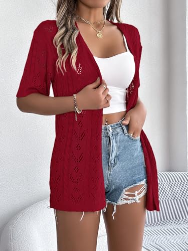 Image of Spicy Sandia Women's Loose Fit Short Sleeve Crochet Cardigan Sweaters for Summer