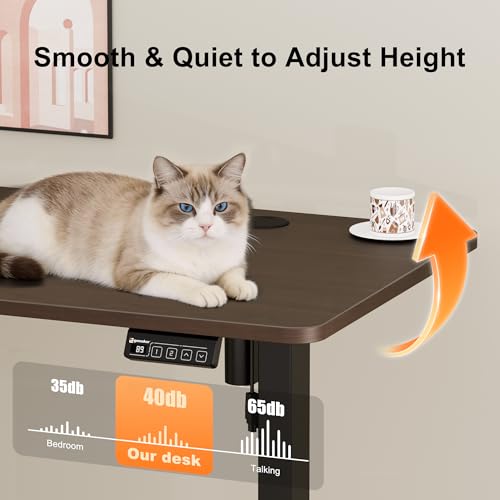 Image of ERGOMAKER Electric Standing Desk 140x60cm (55.1 inchx23.6 inch), Height Adjustable Sit Stand Desk with Splice Board for Home Office, Computer Desk Memory Preset (Black Frame +Black Walnut Desktop)