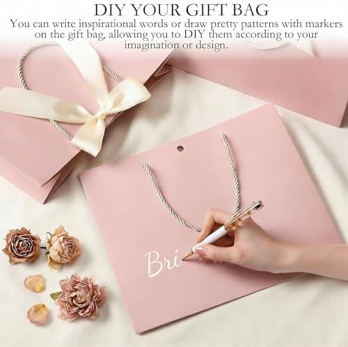 Silkfly 12 Pcs Paper Gift Bags with Handles&Bow Ribbon, Dusty Pink — 사진 3