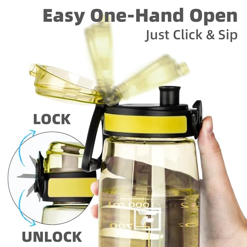 Image of Fanhaw 32 oz Clear Plastic Water Bottle, BPA Free Leakproof Tritan Sports Water Bottle with Chug Lid, Wide Mouth Reusable Bottle for Gym, Travel, School & Office (Imperial Yellow)