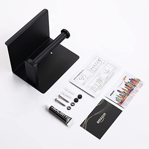 HomeHeng Toilet Roll Holder with Shelf,SUS304 Stainless Steel Modern Roll Tissue Holder Wall Mounted ,Self Adhesive Toilet Paper Holder Matt Black, F92803MB
