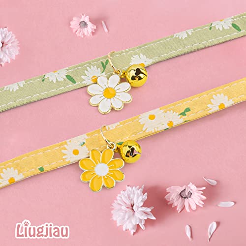 2 Pack Cotton Breakaway Cat Collar With Bell,Yellow&Green Flowers Pendant Cute Cat Collar Kitten Collar,Ideal For Girl Cats Boy Cats #TOP6