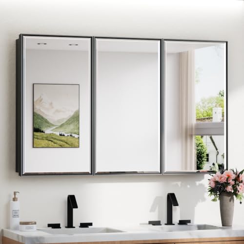 Image of TokeShimi 48x30 in Large Medicine Cabinet with Mirror, Fully Assembled
