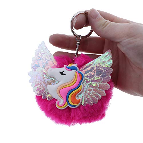 Hot Pink Silicone Unicorn Charm With Shiny Wings Pom Pom Keychain Amazon.in Bags, Wallets and