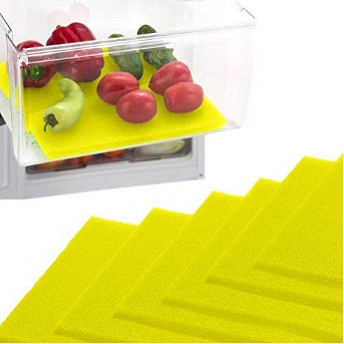 DualplexFruit & Veggie Life Extender Liner for Fridge Refrigerator Drawers (6 Pack) - Extends The Life of Your Produce Stays Fresh & Prevents Spoilage, 12 X 15 Inches (Yellow)