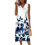 Générique Robe Longue Femme Ete Chic Et Elegant Été De Soiree Cocktail Robes Portefeuille Asymétrique Imprimé sans Manches Sexy Dress Pas Cher pour De Bal Mariage Noces De Fête Bleu S