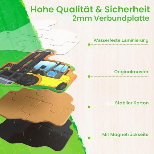 SYNARRY Puzzle Magnetisch Bagger Traktor ab 3 4 5 Jahre, Beschäftigung für Kinder im Flugzeug Auto Zug… – Ansicht 3