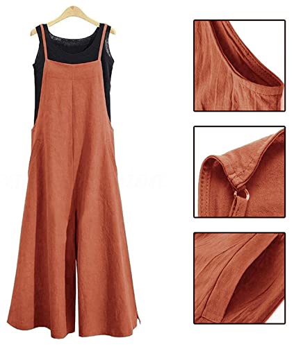 Image of YESNO Women Casual Loose Long Bib Pants Wide Leg Jumpsuits Baggy Cotton Rompers Overalls with Pockets PZZTYP2