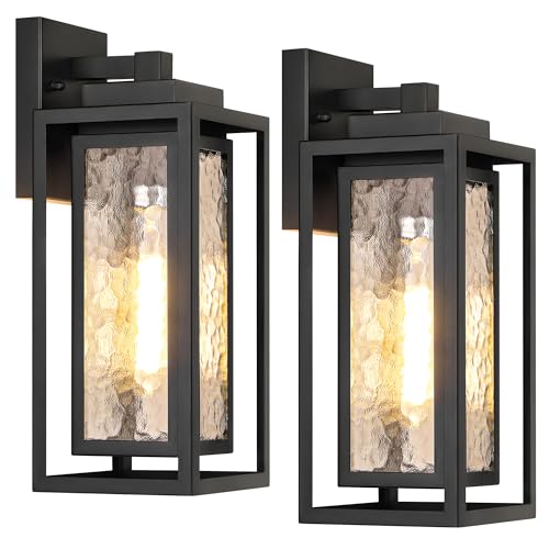 Water Ripple Outdoor Wall Lantern, Exterior Porch Light Fixture Black,