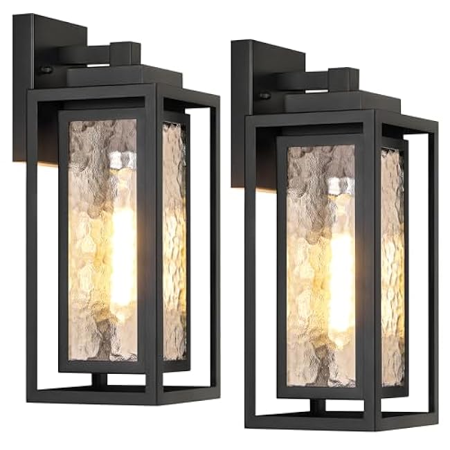 Water Ripple Outdoor Wall Lantern Exterior Porch Light Fixture Black 2 Pack Sconce Lighting