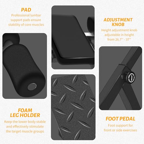 Image of Roman Chair Back Extender - Angle & Height Dual Adjustable Hyperextension Bench for Home Gym - Adjustable Back Exercise Machine Fitness Equipment