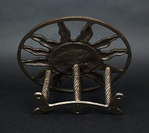 Bronze Finish Cast Iron Sun Face Garden Hose Holder - 12 Inches in Diameter - Decorative Wall-Mounted Outdoor Hanger for Organized and Stylish Outdoor Spaces