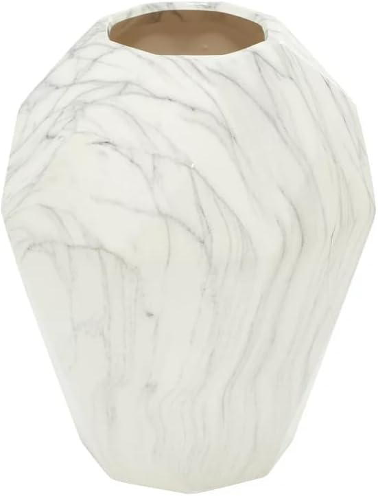 Marble-Like Ceramic Vase. (White Faux Marble Abstract Bud 10"" x 10"" x 12""), ZQ-58