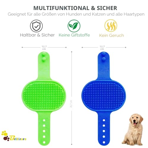 BRILLIRARE 2 Stück Badebürste Gummistriegel, Hochwertige Weiche Silikonbürsten Bürste mit verstellbarem Griff für Hunde Katzen Haustier Kurzhaar & Langhaar mit Massageeffekt, Shampoo Schrubben Kämme