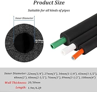 Water Pipe Insulation Tubing 3/4" 1" 1-1/4" 1-1/2" 2" 2-1/2" 3" 3-1/2" 4" Inner Diameter Foam Tube Insulation for 0.79"/1.18" Thick Wall Insulation Lagging Wrap (0.79", ID 1-1/4")