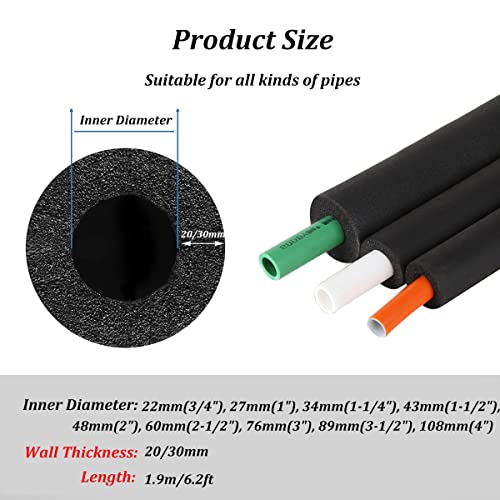 Water Pipe Insulation Tubing 3/4" 1" 1-1/4" 1-1/2" 2" 2-1/2" 3" 3-1/2" 4" Inner Diameter Foam Tube Insulation for 0.79"/1.18" Thick Wall Insulation Lagging Wrap (0.79", ID 4")