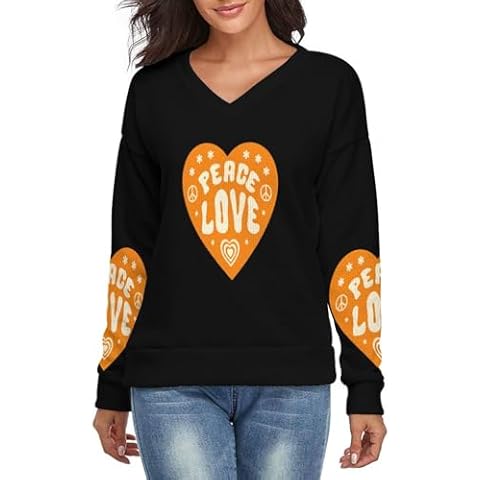Peace Sign Love Womens Sweaters V Neck Long Sleeve Sweaters for Women Pullover Sweater Casual Fall Tops S White Cover