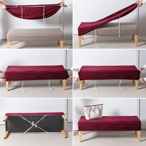 Image of HOKIPO 200gsm Knitting Jacquard Bench Cover, 'Nestiva Series', Burgundy (AR-6237-BRGN)