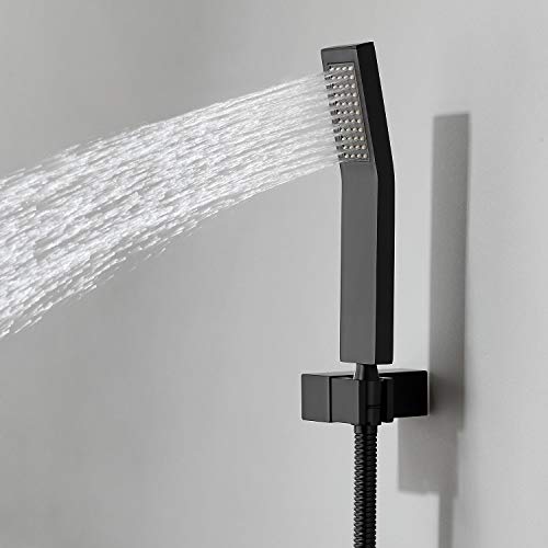 Jiayoujia 12'' Wall Mounted Rain Shower System 3-Function Shower Combo Set With 6 Body Spray Jets In Matte Black,Rough-In Valve Included #TOP4