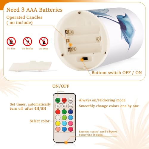 Image of Flickering Flameless Candles, Blue Tulip Flower LED Candles with Remote Timer, Set of 2 Battery Operated Candle for Valentine Wedding Birthday