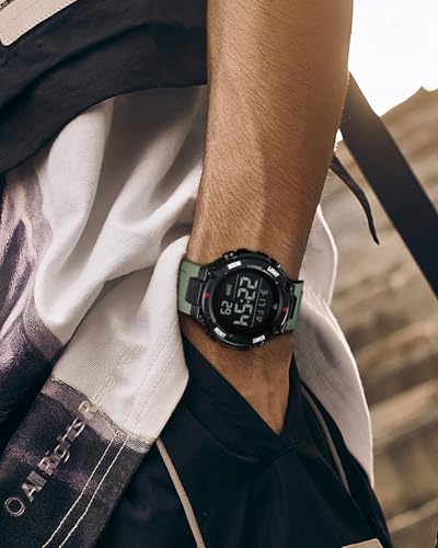 CIVO Herrenuhr Digital Militär Armbanduhr: LED Groß Ziffernblatt Uhren fur Herren Army Grün - Wasserdicht Digitaluhr mit Stoppuhr Wecker