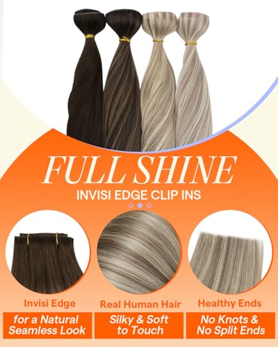 Image of Full Shine Invisi Edge Seamless Clip in Hair Extensions Human Hair