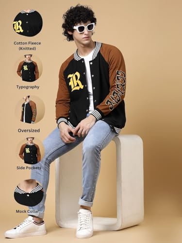Image of Rigo Varsity Jacket for Men | Streetwear Varsity Jacket | Puff Print Varsity Jacket | Oversized Varsity Jacket for Men