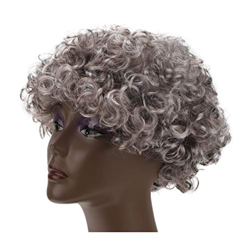 STOBOK Encaracolado Peruca Fofa VovÃ³ Peruca Cabelo SintÃ©tico Cinza Branco Cosplay Party Dress Masq