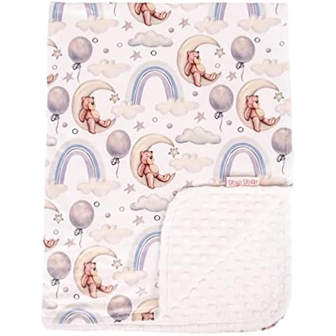 Top Tots Deluxe Minky Baby Blanket - Moon Bears, 40 x 29 Inch White Cover
