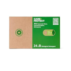 Care+Protect Premium Laundry Detergent Pods – High-Performance Biological Formula – Deep Clean – Softens and Removes Bacteria – 24x Eco-Friendly – Pre-Measured Pods