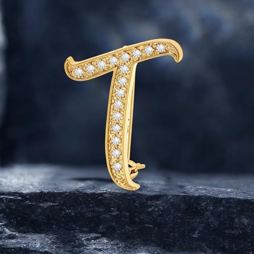 Image of Cicy Bell A-Z Initial 26 Letter Brooch Pins 18k Gold Plated Cubic Zirconia Breastpin Name Personalized Gifts for Women Men