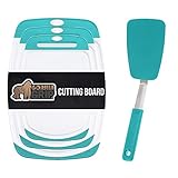 Gorilla Grip Cutting Boards Set of 3 and Silicone Spatula, Cutting Boards are Slip Resistant, Spatula is 11.6 Inch and Heat Resistant, Both in Turquoise Color, 2 Item Bundle