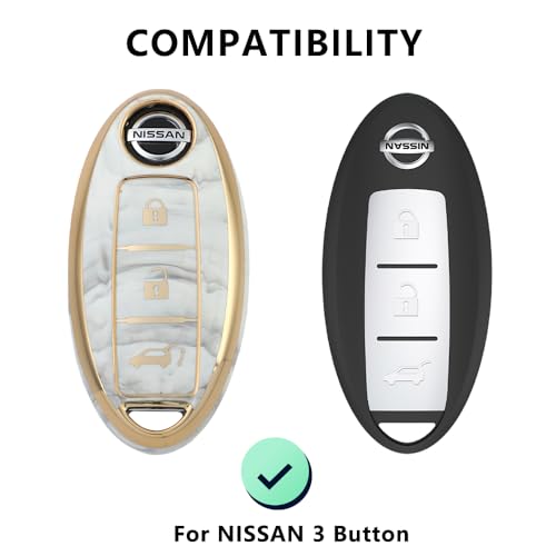 Image of Keyzone TPU Key Cover Compatible for Nissan Micra, Sunny, Micra Active, Magnite, Teana 3 Button Smart Key (Marble)