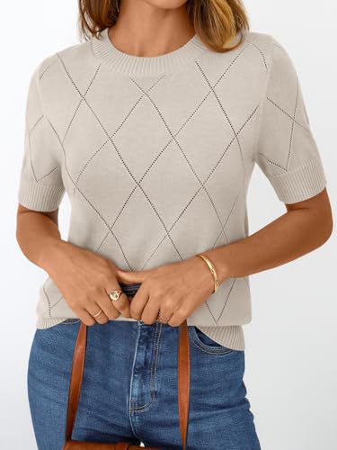 LILLUSORY Womens Knit Hollowed Out Sweater Summer Lightweight Short Sleeve Wool Blend Tops2