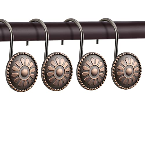 Bronze Shower Curtain Hooks, Chictie Oil Rubbed Decorative Shower Curtain Rings For Bathroom Shower Curtains Rods, Set Of 12 Rust-Resistant Metal Shower Hooks Hangers Antique Flower Design #TOP1