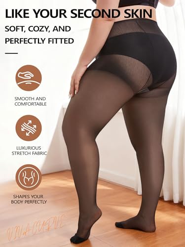 Image of Plus Size Sheer Tights for Women 20D Control Top Pantyhose Soft Stockings with Reinforced Toes 2 Pairs