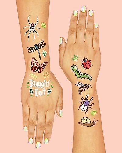 xo, Fetti Bug Temporary Tattoos - 48 Glitter Styles | Buggin' Out Insect Birthday Party Supplies, Bees, Spiders, Beetles, Butterflies, Arts and Crafts