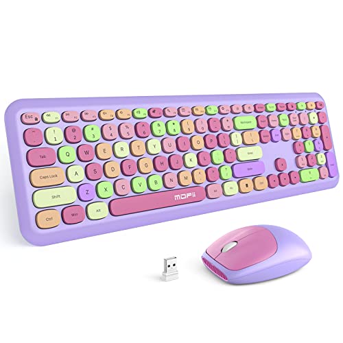 MOFII Wireless Keyboard and Mouse Combo, 2.4G Silent Cordless Slim Full Size Keyboard and Ergonomic Mice Set for Laptop, Desktop, MacBook, PC - Purple Colorful
