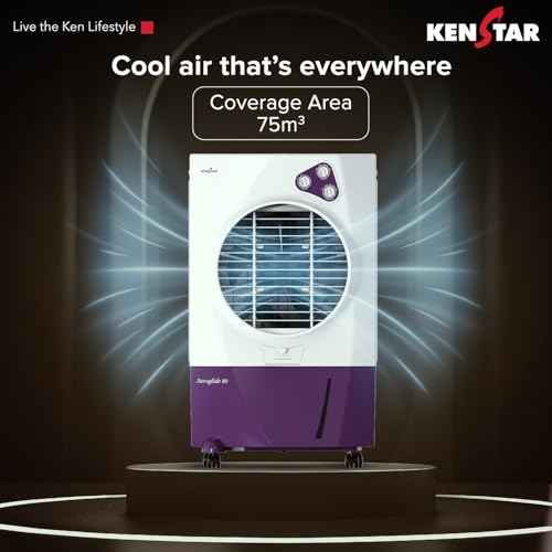 Image of Kenstar Aeroglide HC 80 Air Coolerfor Home|For Larger Room|BIG ICE Chamber|Anti-Bacterial Honeycomb Pads|High-Speed |Invertor ready|50Ft Air Throw|1-Yr Product Warranty|White & Purple