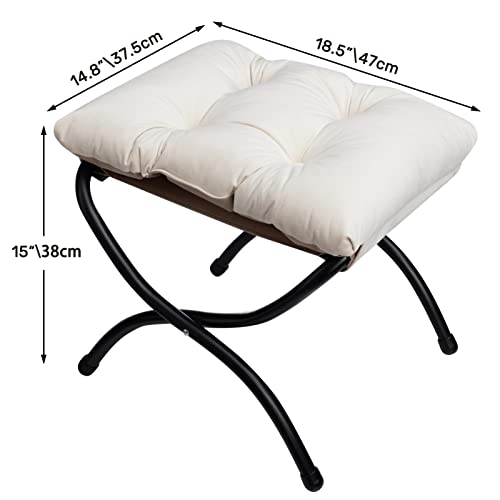 HollyHOME Foot Stool Foldable Footstool Folding Footstools for Living Room Garden Balcony Foot Rest Velvet Small Ottoman with Metal Legs, Beige