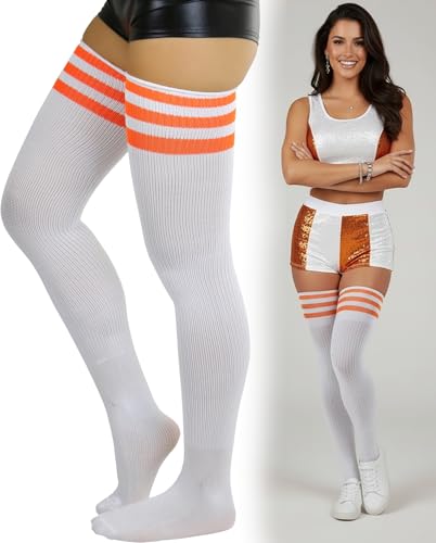 Image of ToBeInStyle Women's Heavyweight Knit Thigh High Long Socks w /Contrast 3 Stripe Top Band