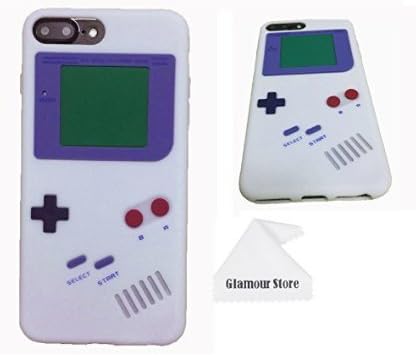 iPhone 8 Plus Case,Retro 3D Game Boy Gameboy Design Style Soft Silicone Cover Case for Apple iPhone 8 Plus 5.5 inch+ Free Cleaning Cloth As a Gift (White)