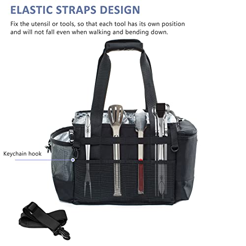 FREECOLSH Black Waterproof Caddy, 16" x 11" x 11", with Detachable Strap and Shoulder Pad for Carrying Utensils and Camping Supplies - Image 4