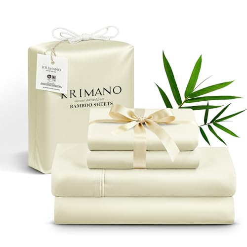KRIMANO Full Size Sheet Set, Viscose Bamboo Sheets for Bed Set 4pcs, 100% Viscose Derived from...