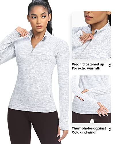 Gym Rainbow Womens Long Sleeve Workout Shirts Quarter Zip Pullover Sweatshirt Athletic Running Tops Compression Shirts(#1 White Space Dye,Small) #TOP2