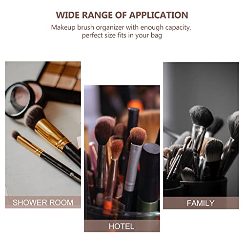 FOMIYES PU Leather Makeup Brush Holder with Lid - Portable Travel Cosmetic Brush Bucket (Apricot), 18x7cm - Image 3