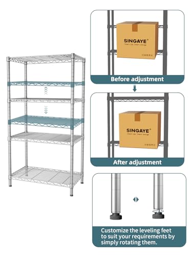 Singaye 4 Shelves Adjustable Storage Shelf Wire Shelving Storage Rack 800Lbs Loading Capacity Standing Shelf Units,23.2 Inch W X 13.4 Inch D X 47.2 Inch H For Kitchen Office Pantry Room,Silver thumb #3