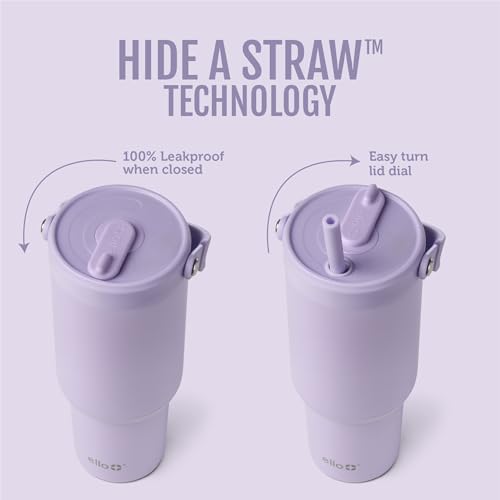 Image of Ello Oasis Go+ 26oz Tumbler with Top Handle and Retracting Straw | Reusable Insulated Stainless Steel Cup, 100% Leakproof Water Bottle, 24 Hours Cold, Cup Holder Friendly For Travel | Orchid